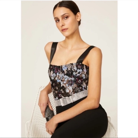 Bronx & Banco / Annabell Beaded Sequin black purple floral Jumpsuit M - Picture 3 of 7